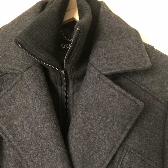 {GUESS} Gray Double Breasted Belted Wool Peacoat - Picture 3 of 8